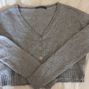 gray button up cardigan, Brandy Melville, low neck